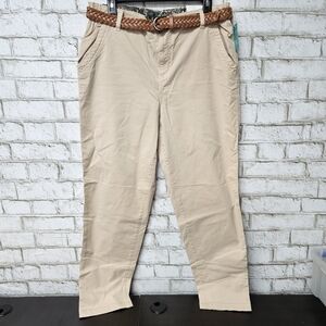 Maurices Women's Khaki Pants w/Belt High Rise Size L Elastic Waist NWT